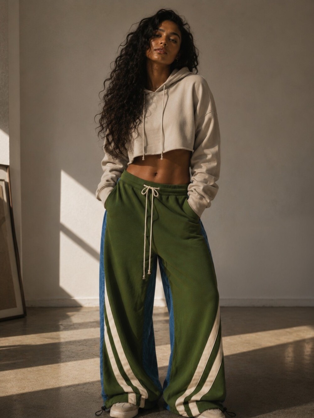 Austin Landing - Green High Baggy Mixed Media Jeans Size: 1